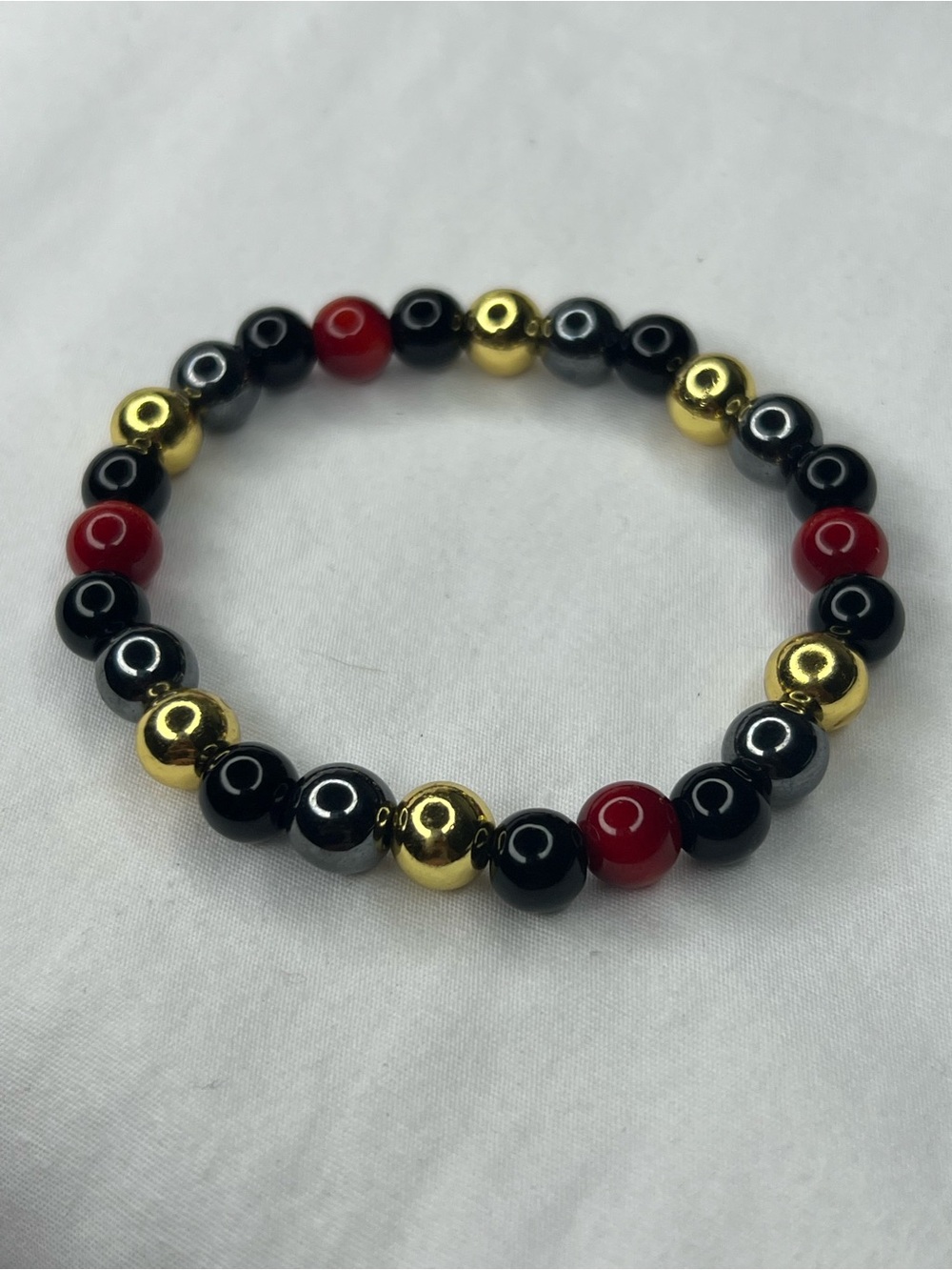 Gold, Black & Red Tiger eyes Beaded Stretch Bracelet -